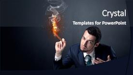  Presentation with effect - Amazing PPT theme having businessman smoking with inferno effect backdrop and a dark gray colored foreground
