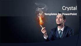  Presentation with effect of drugs on our community - PPT layouts consisting of businessman smoking with inferno effect background and a dark gray colored foreground