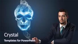  Presentation with simbol - Cool new PPT theme with businessman smoking with skull simbol backdrop and a tawny brown colored foreground