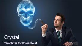  Presentation with simbol - PPT theme with businessman smoking with skull simbol background and a wine colored foreground