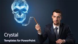  Presentation with simbol - Amazing presentation design having businessman smoking with skull simbol backdrop and a wine colored foreground