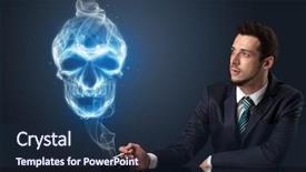  Presentation with simbol - Beautiful slide deck featuring businessman smoking with skull simbol backdrop and a navy blue colored foreground