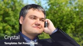  Presentation with speaking - Theme consisting of businessman-speaking-by-phone-outdoor background and a wine colored foreground