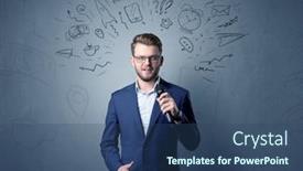  Presentation with doodles - Theme consisting of businessman-speaking-into-microphone background and a ocean colored foreground