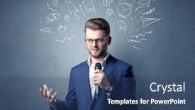  Presentation with doodles - PPT theme with businessman-speaking-into-microphone background and a ocean colored foreground