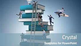  Presentation with education book or tree - Presentation theme having businessman stairs learning - education concept with books background and a teal colored foreground