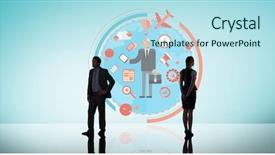  Presentation with blue - Slide set enhanced with businessman standing against blue vignette background and a light blue colored foreground