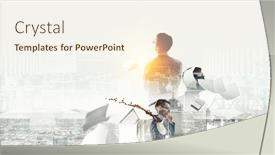  Presentation with cityscape - Presentation theme enhanced with businessman-standing-against-cityscape-mixed background and a cream colored foreground