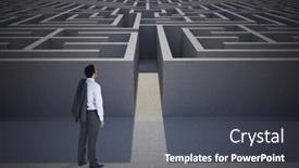  Presentation with maze - Colorful presentation enhanced with businessman standing against entrance to difficult maze puzzle backdrop and a dark gray colored foreground