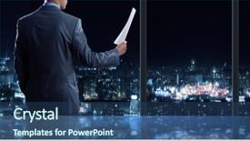  Presentation with office - Beautiful slides featuring businessman standing against office window backdrop and a  colored foreground