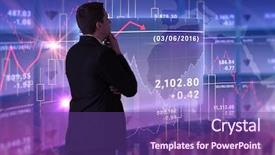  Presentation with shares - Amazing PPT theme having businessman standing against stocks backdrop and a violet colored foreground