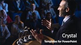  Presentation with public - Theme enhanced with businessman standing and giving presentation background and a wine colored foreground