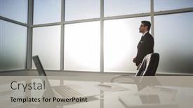  Presentation with conference - PPT theme enhanced with businessman-standing-and-looking-out background and a light gray colored foreground