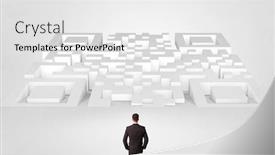  Presentation with maze - Cool new slide set with businessman standing and thinking in top of a huge maze backdrop and a white colored foreground