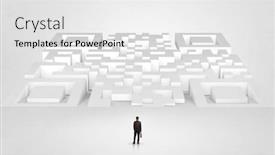  Presentation with maze - Presentation design enhanced with businessman standing and thinking in top of a huge maze background and a white colored foreground