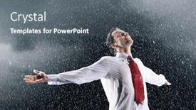  Presentation with spread - Amazing presentation theme having businessman-standing-arms-spread-facing backdrop and a gray colored foreground