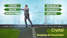  Presentation with crossroads - PPT layouts enhanced with businessman standing at crossroads background and a tawny brown colored foreground