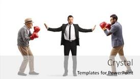  Presentation with elderly - PPT theme having businessman-standing-between-elderly background and a light gray colored foreground