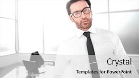  Presentation with confident - Presentation theme enhanced with businessman standing in a spacious background and a  colored foreground