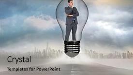  Presentation with road light - Slide deck consisting of businessman standing in bulb background and a light gray colored foreground