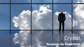  Presentation with windows - Amazing PPT theme having businessman-standing-in-front backdrop and a ocean colored foreground