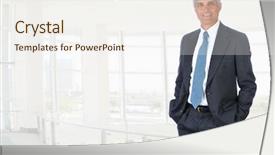  Presentation with office king - Slide deck enhanced with businessman standing in high key background and a sky blue colored foreground