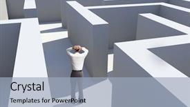  Presentation with maze - Presentation featuring stressed young man suffers from headache in bedroom he is sitting and touching head with despair background and a light gray colored foreground.