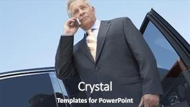  Presentation with car door - Colorful presentation theme enhanced with businessman standing in open door backdrop and a tawny brown colored foreground