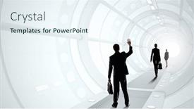  Presentation with tunnel - Beautiful PPT theme featuring businessman-standing-in-virtual-designed backdrop and a sky blue colored foreground