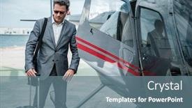  Presentation with helicopter - Colorful presentation theme enhanced with businessman-standing-near-private-helicopter backdrop and a ocean colored foreground