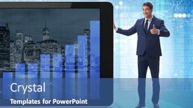  Presentation with next - Slide deck featuring businessman-standing-next-to-tablet background and a ocean colored foreground