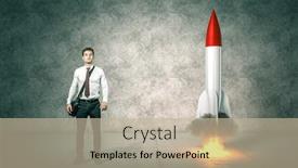  Presentation with rocket - Presentation theme having businessman-standing-next background and a mint green colored foreground