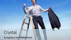  Presentation with successful - Presentation theme featuring businessman standing on a ladder background and a light blue colored foreground