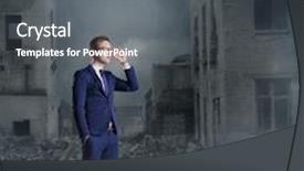  Presentation with businessman standing on maze - Amazing PPT theme having businessman-standing-on-apocalyptic-background backdrop and a dark gray colored foreground