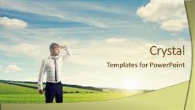  Presentation with mission - Slide deck having businessman standing on green field background and a cream colored foreground