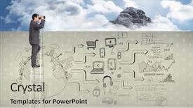  Presentation with businessman climbing the career ladder - Amazing slides having businessman standing on ladder using backdrop and a light gray colored foreground