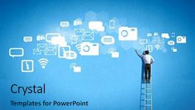  Presentation with climbing - Colorful presentation enhanced with businessman standing on ladder backdrop and a light blue colored foreground