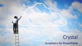  Presentation with climbing - Colorful presentation design enhanced with businessman standing on ladder backdrop and a sky blue colored foreground