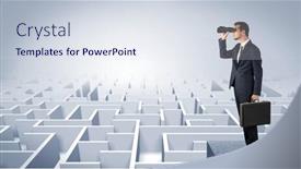  Presentation with future forward - Colorful presentation enhanced with businessman standing on maze and looking forward to the future concept backdrop and a sky blue colored foreground