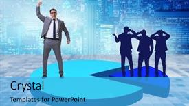  Presentation with pie chart - Slides with businessman standing on pie chart background and a  colored foreground