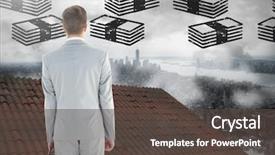  Presentation with roof - Colorful slide set enhanced with businessman standing on roof backdrop and a dark gray colored foreground