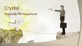  Presentation with shining - Slide deck with businessman standing on the edge of mountain with a shining dollar mark on the other side background and a cream colored foreground