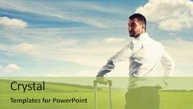  Presentation with field - Audience pleasing PPT layouts consisting of businessman standing on the field backdrop and a yellow colored foreground