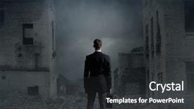  Presentation with businessman standing on maze - PPT layouts consisting of businessman standing over apocalyptic background background and a dark gray colored foreground