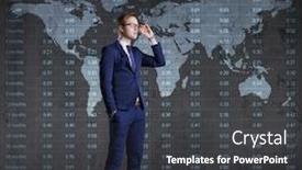 Presentation with globalization - Beautiful PPT theme featuring businessman standing over diagram world map background business globalization worldwide concept backdrop and a dark gray colored foreground