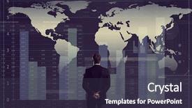  Presentation with globalization - PPT theme having businessman standing over diagram world background and a tawny brown colored foreground