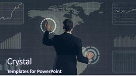  Presentation with futuristic - Colorful slide deck enhanced with businessman standing over futuristic map backdrop and a tawny brown colored foreground