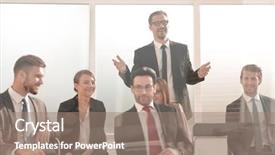  Presentation with meeting - Audience pleasing PPT layouts consisting of businessman standing to address colleagues backdrop and a coral colored foreground