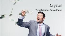 Presentation with raining money falling - Presentation theme having businessman standing under money rain background and a white colored foreground