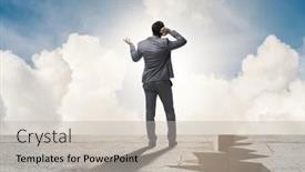  Presentation with cliff - Theme consisting of businessman-standing-unsure-next background and a light gray colored foreground